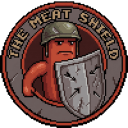 Meat Shield badge - pixel art soldier sausage